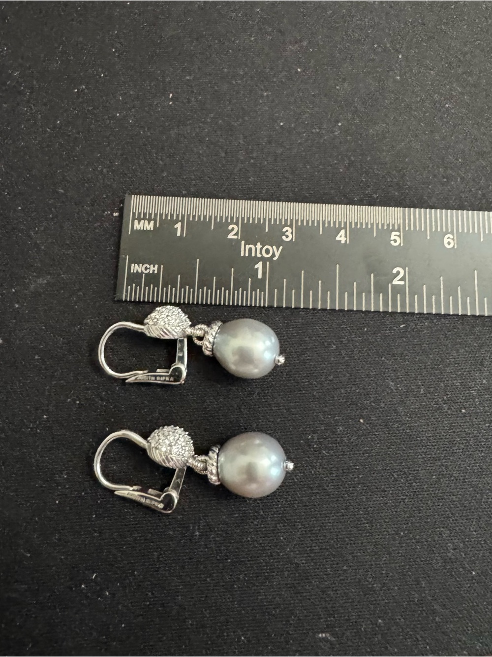 Judith Ripka Sterling Silver Gray Pearl Drop Earrings with Diamonique Accents - Picture 6 of 8